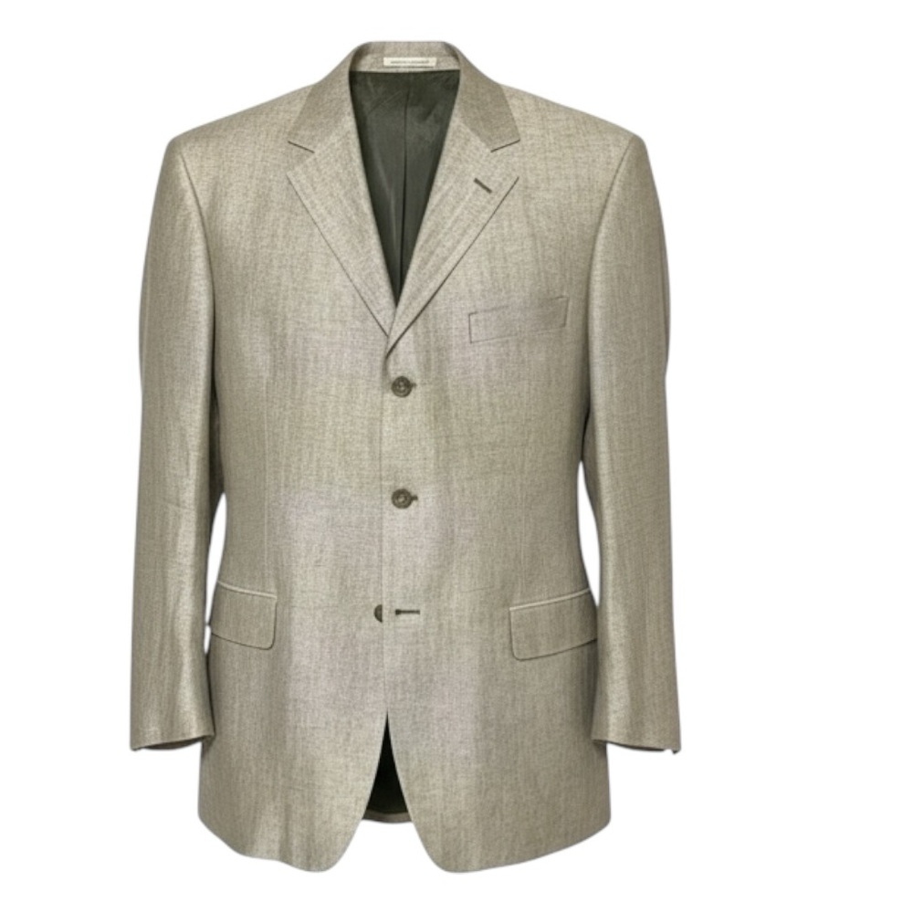 Cosani Pure Mens 100% Linen Herringbone Blazer Sport Coat Tan 46R Made in France